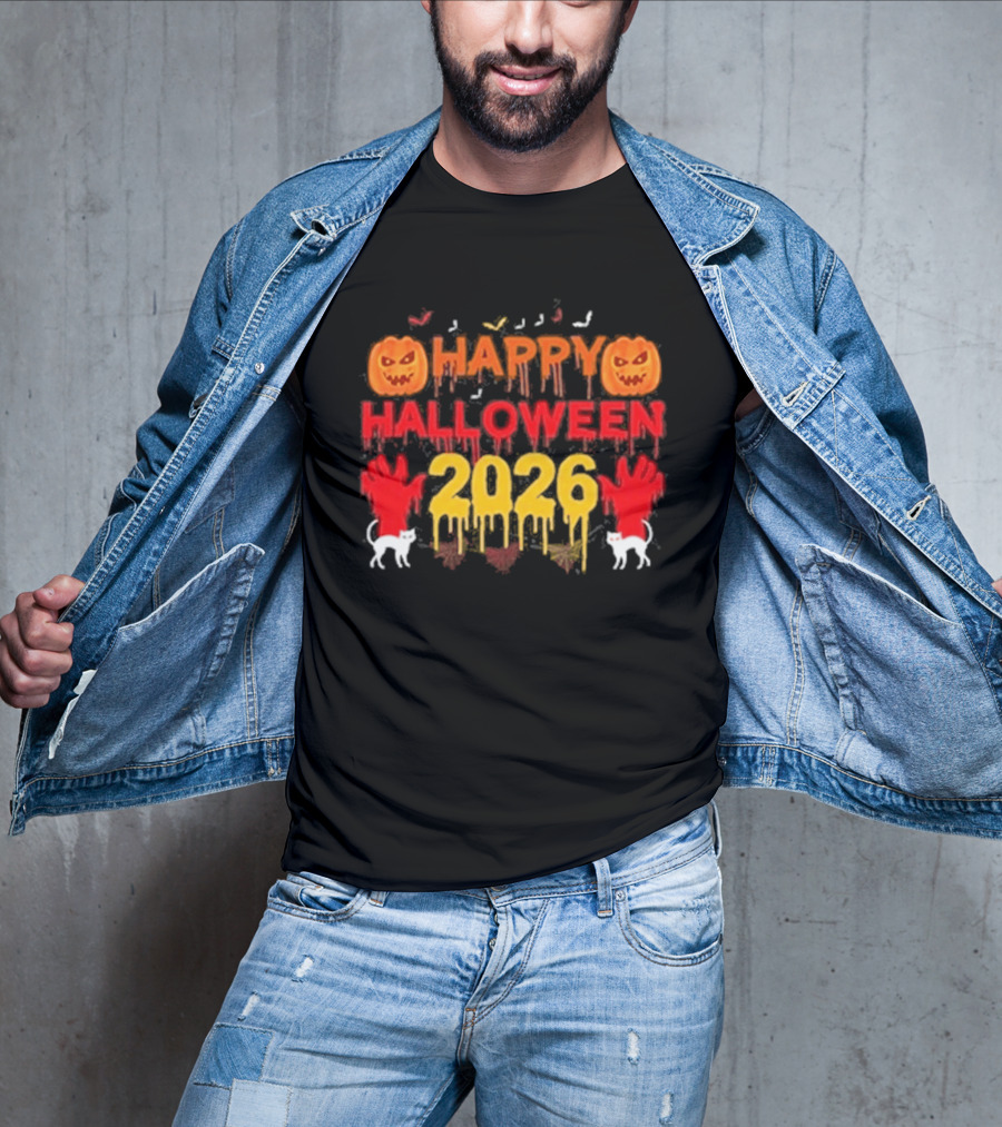 Happy Halloween 2026 Spooky Pumpkin Ghosts And Cats T-Shirt