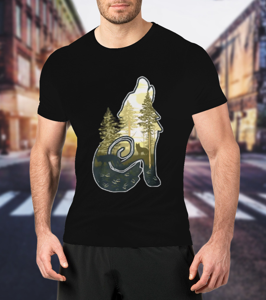 Wolf Howling Forest Scene Fahlo Nature Wildlife T-Shirt