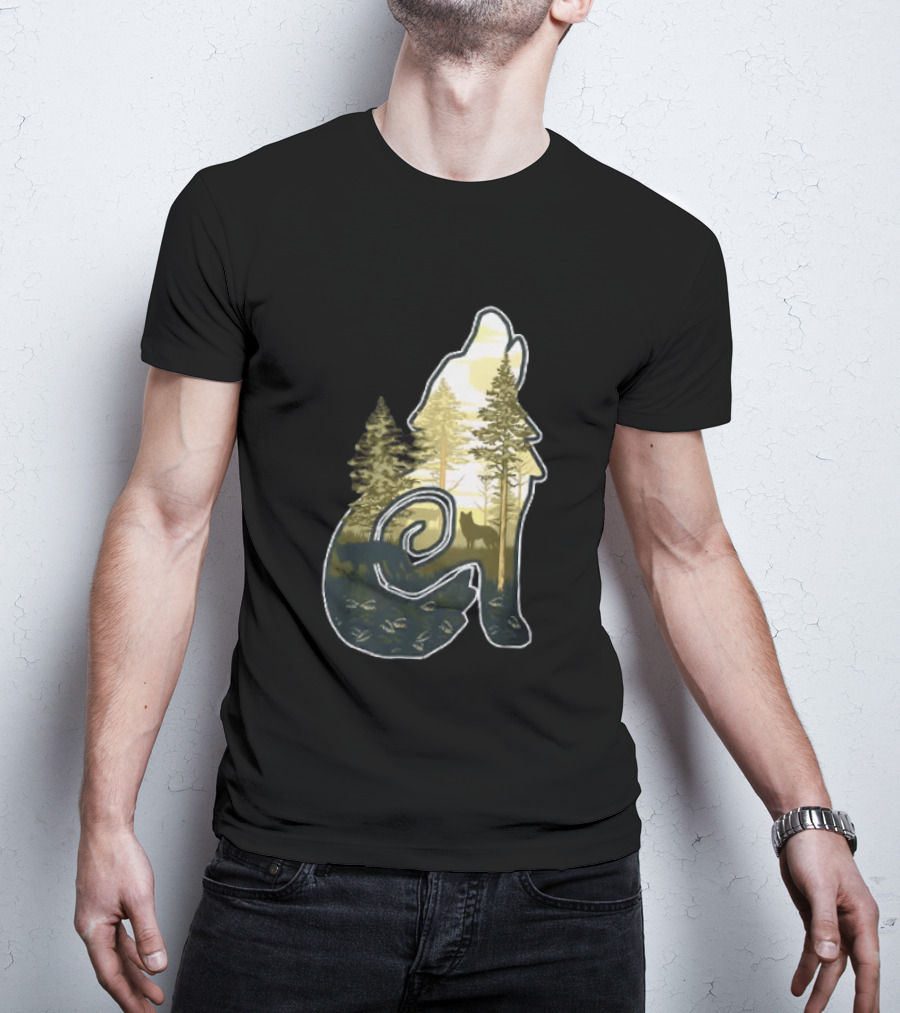Wolf Howling Forest Scene Fahlo Nature Wildlife T-Shirt