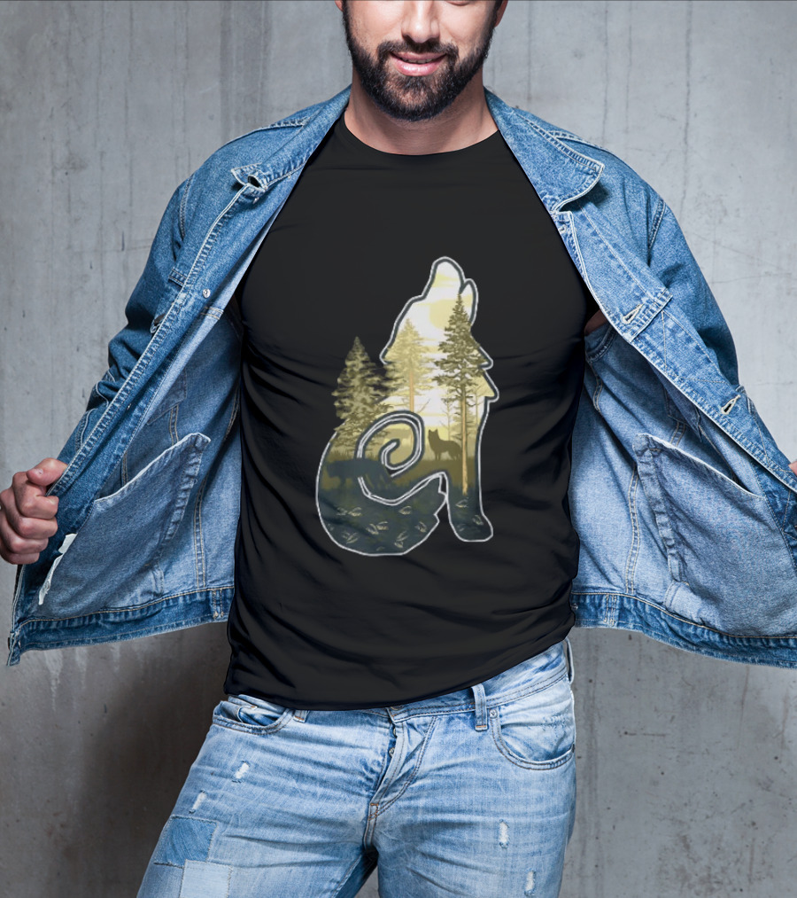 Wolf Howling Forest Scene Fahlo Nature Wildlife T-Shirt