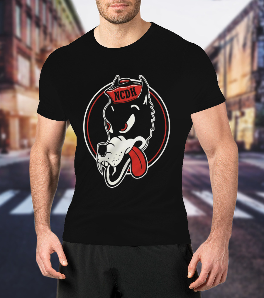 NCDH Wolf Cartoon Red Circle T-Shirt