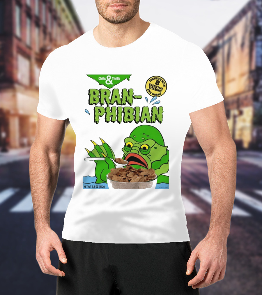 Bran Phibian Chills And Thrills Cereal Box Fortified With 8 Essential Vitamins And Worms T-Shirt