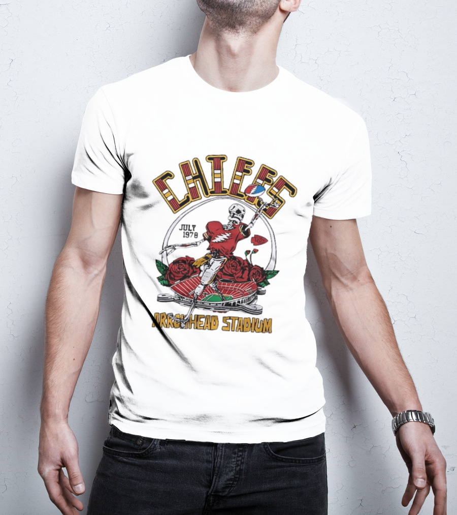 Kansas City Chiefs July 1 1978 Arrowhead Stadium Grateful Dead Skeleton Roses T-Shirt