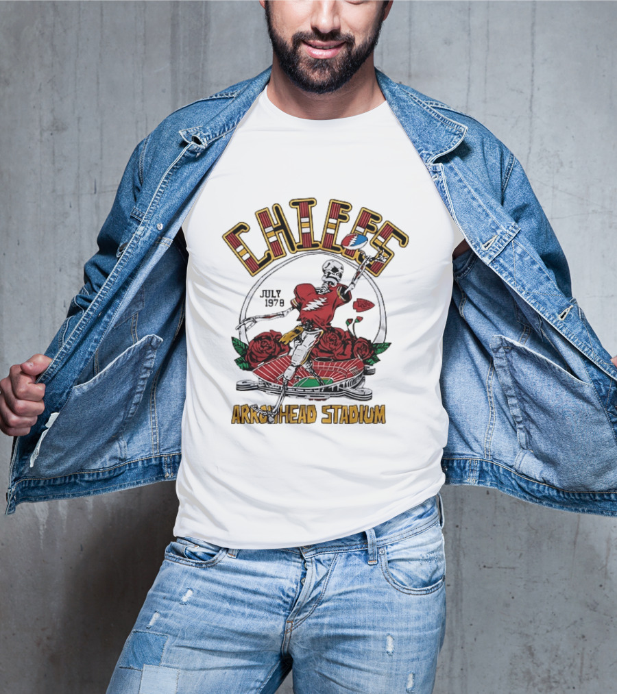 Kansas City Chiefs July 1 1978 Arrowhead Stadium Grateful Dead Skeleton Roses T-Shirt