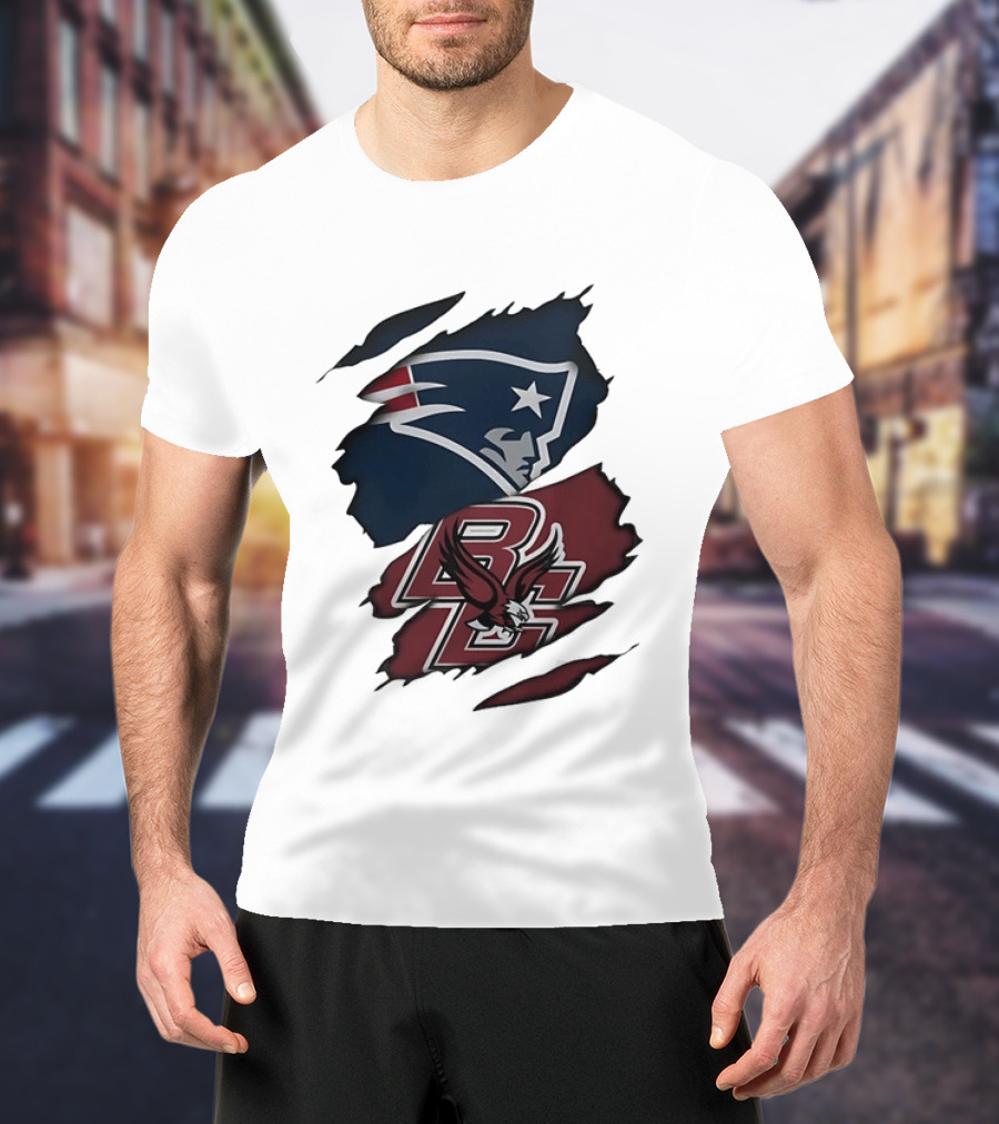 New England Patriots Boston College Eagles Ripped Collaboration T-Shirt