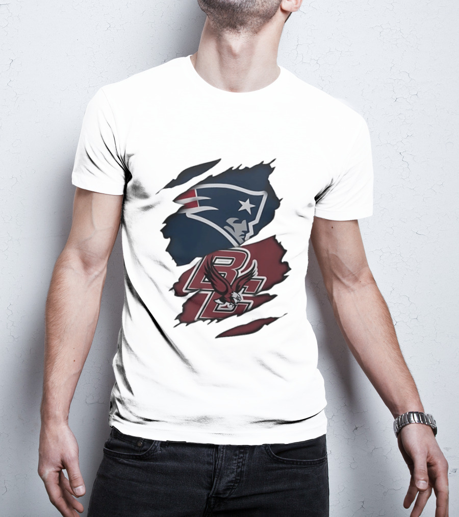 New England Patriots Boston College Eagles Ripped Collaboration T-Shirt