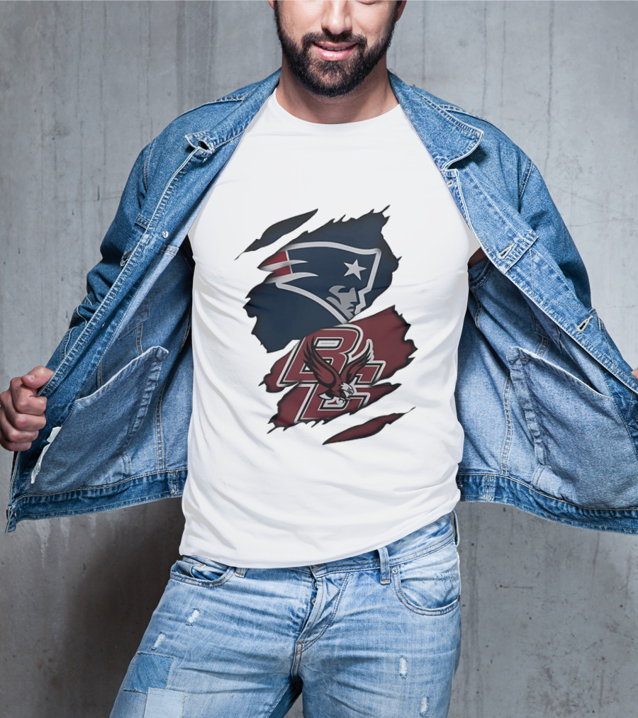 New England Patriots Boston College Eagles Ripped Collaboration T-Shirt