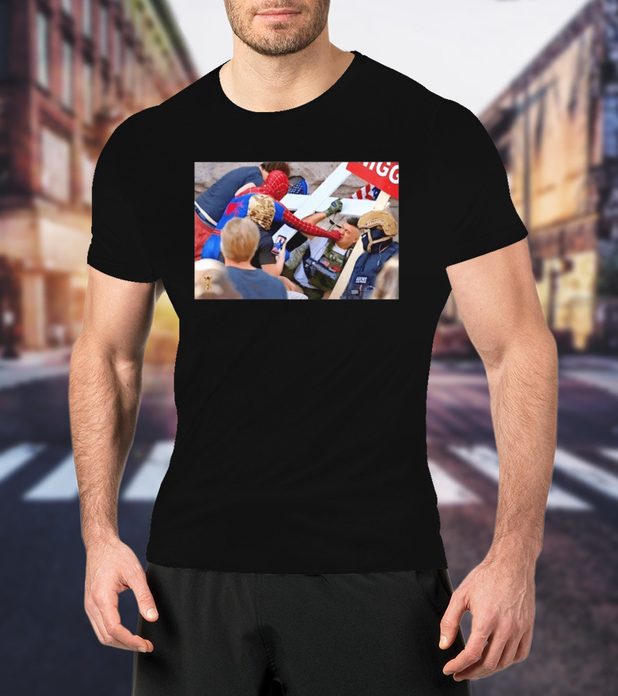Spider Man Confrontation With Agent Superhero T-Shirt
