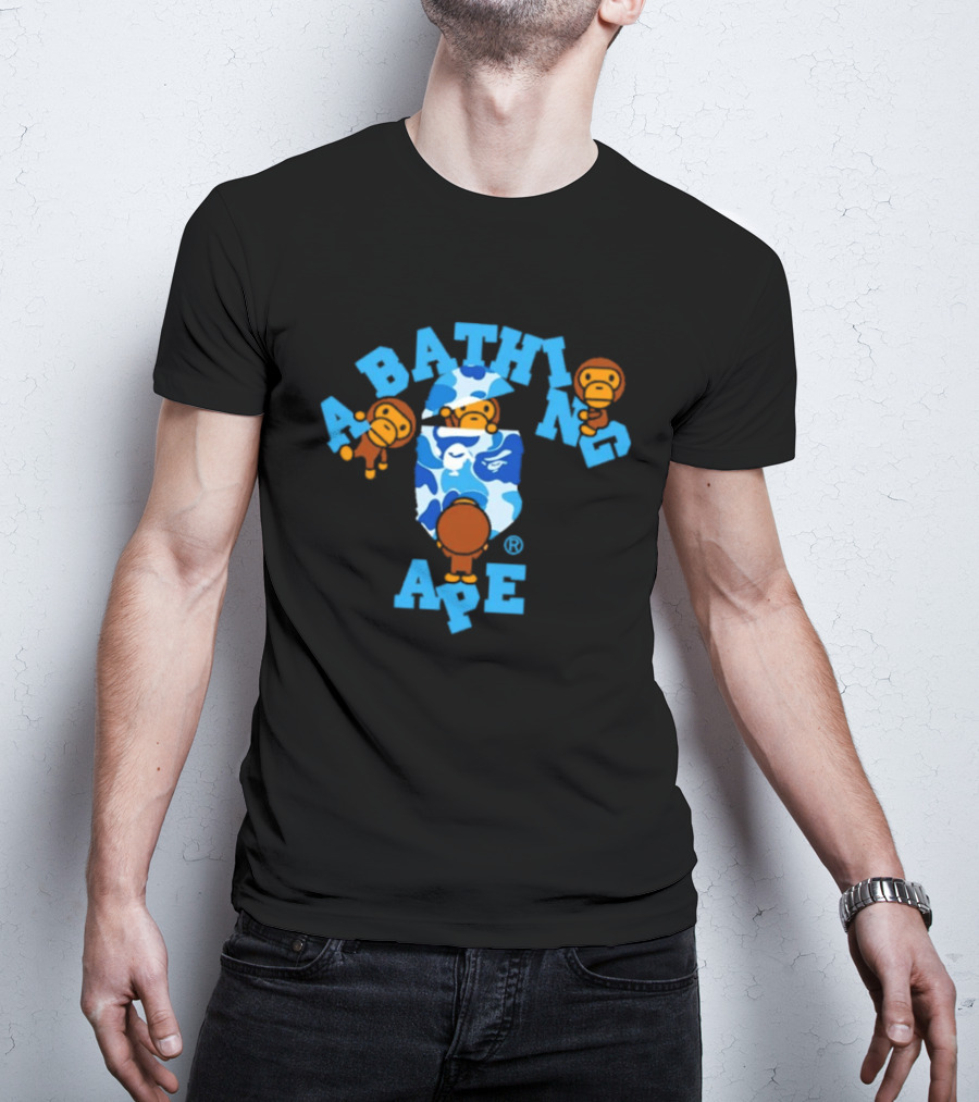 A Bathing Ape ABC Camo College Milo Blue BAPE Monkeys T-Shirt