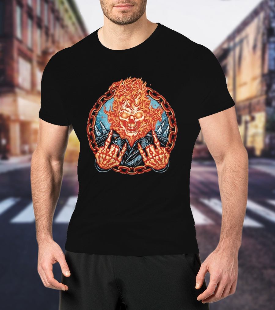 Ghost Rider Flaming Skull Heavy Metal Fiery Chain Rock And Roll T-Shirt
