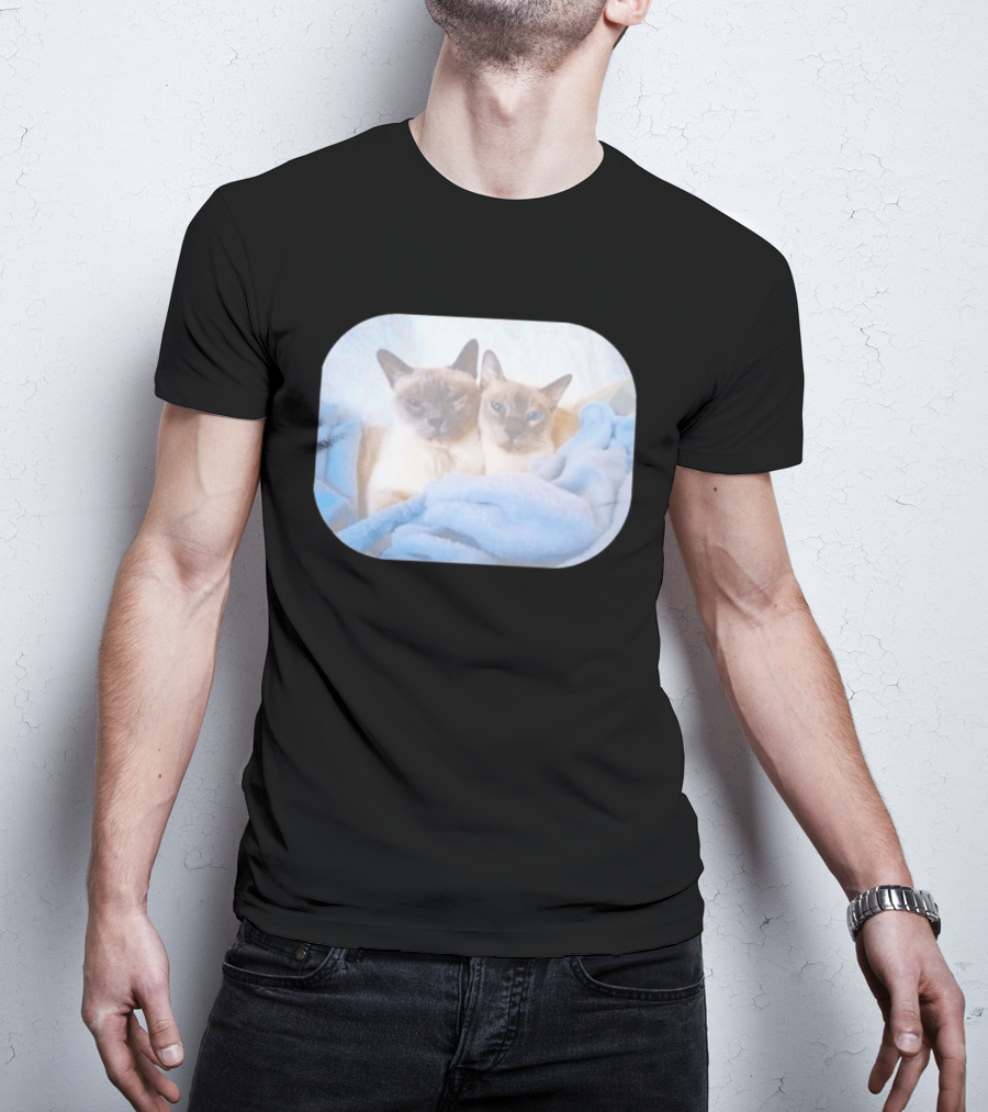 Siamese Cats Snuggling In Blue Blanket T-Shirt