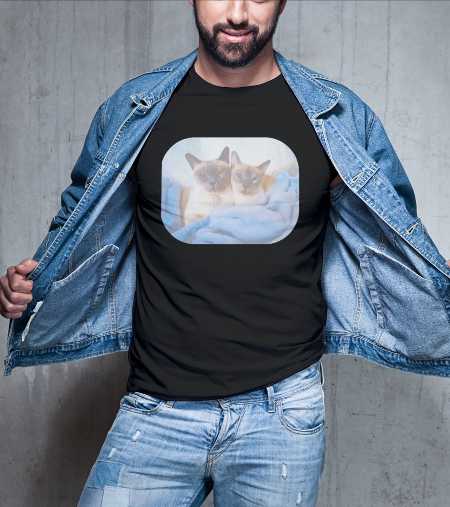 Siamese Cats Snuggling In Blue Blanket T-Shirt