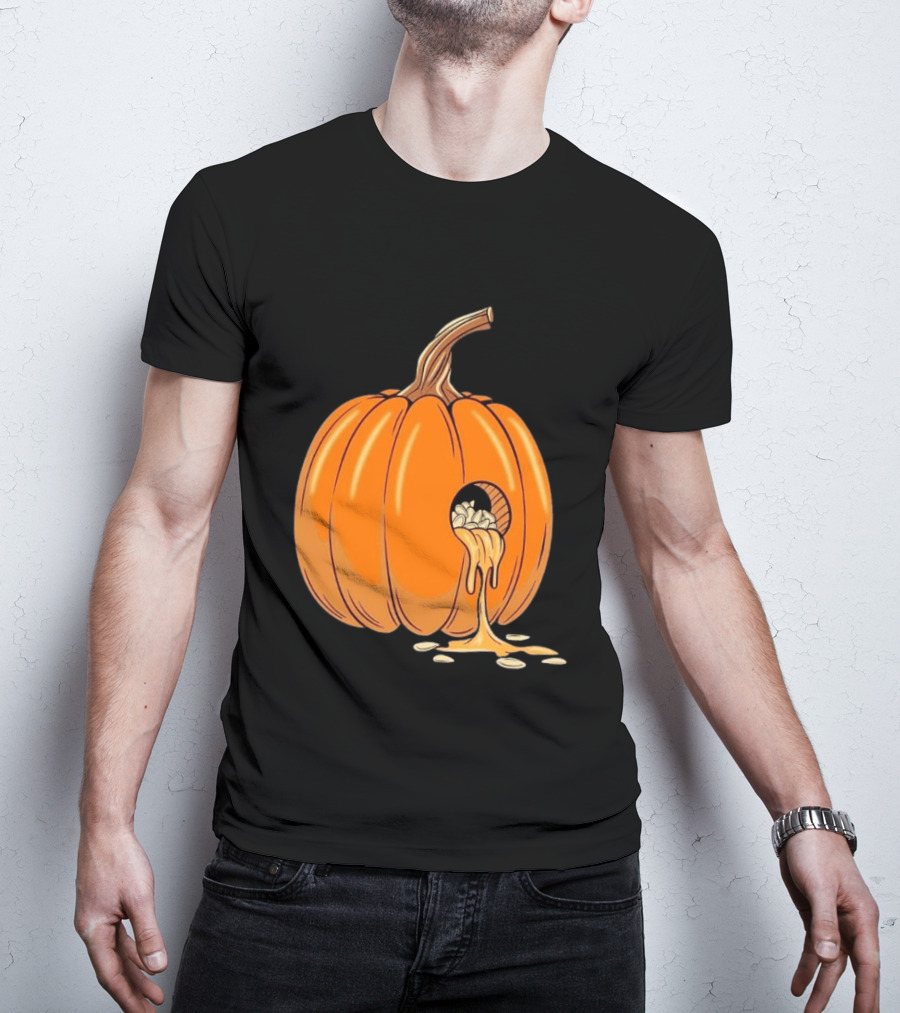 Gourdy Hole Halloween Pumpkin With Seeds Streaming Out T-Shirt