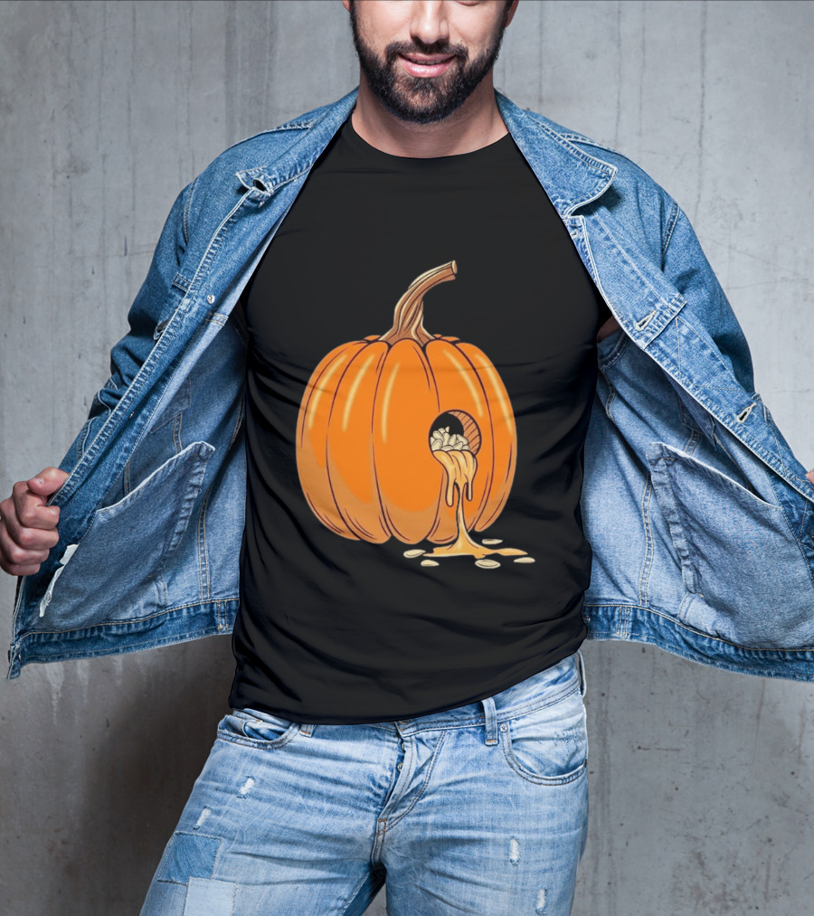 Gourdy Hole Halloween Pumpkin With Seeds Streaming Out T-Shirt