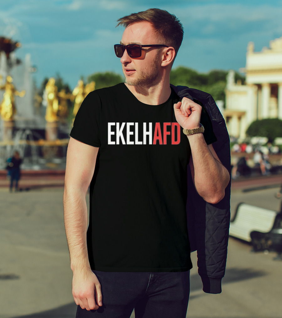 EKELHAFD Anti Far Right Statement Text Red White Contrast T-Shirt