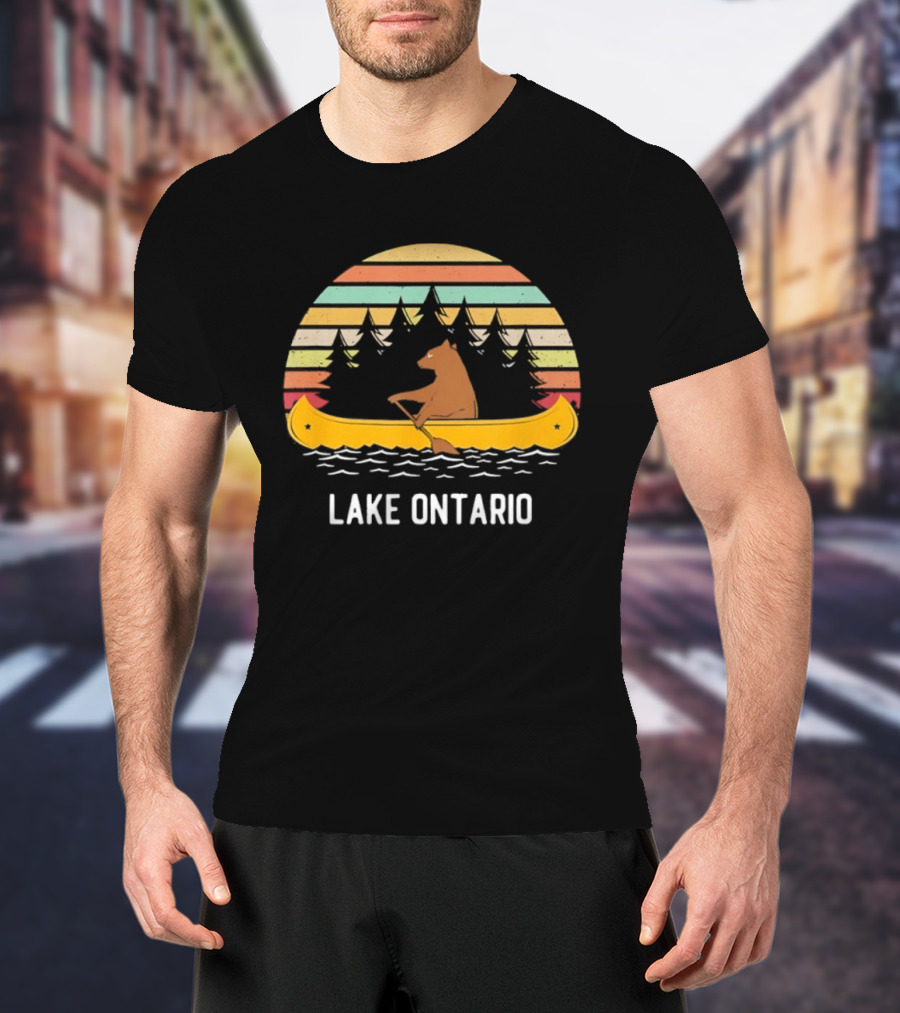 Lake Ontario Bear Canoeing Retro Vintage Sunset T-Shirt