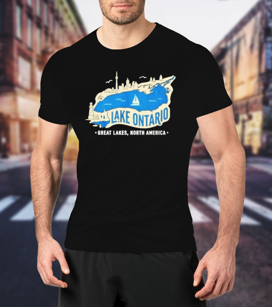 Lake Ontario Skyline Map Great Lakes North America T-Shirt