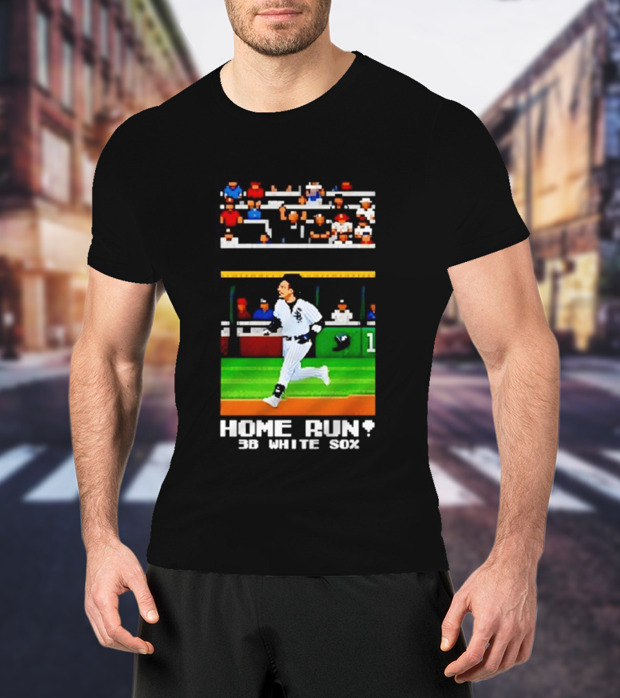 Yoan Moncada Home Run 3B White Sox Pixel Art Baseball Game Scene T-Shirt