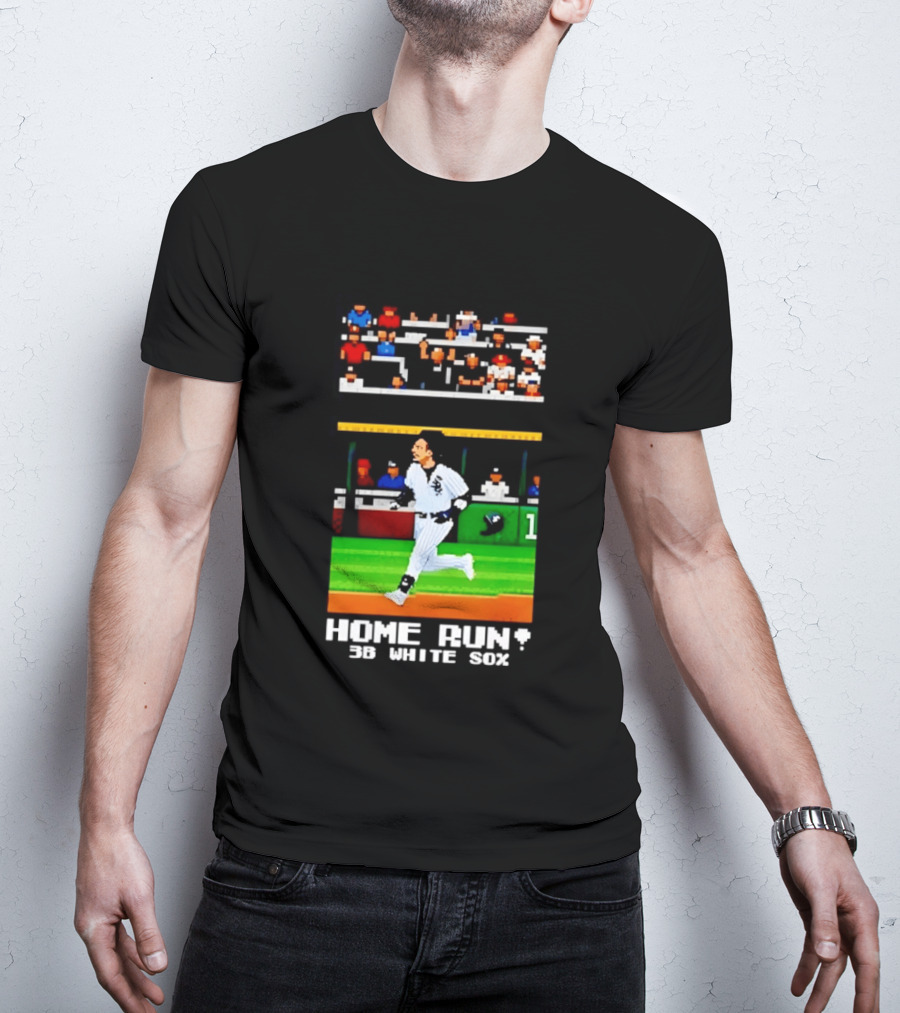 Yoan Moncada Home Run 3B White Sox Pixel Art Baseball Game Scene T-Shirt