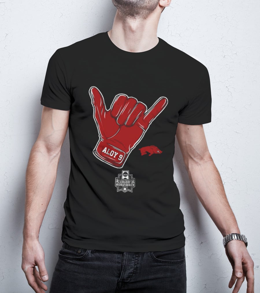 Arkansas Razorbacks Aloy 9 NCAA College World Series Shaka Gesture T-Shirt