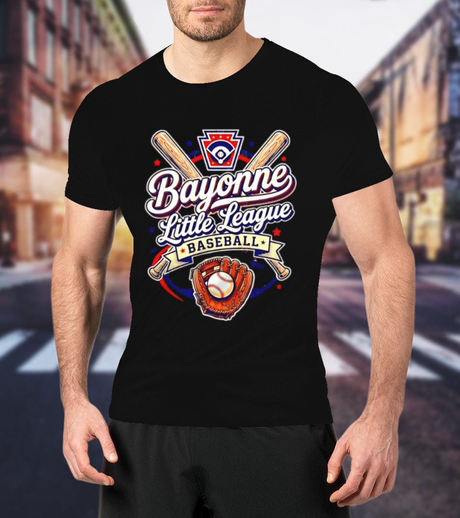 Bayonne Little League Baseball Youth Sports Emblem With Bats Glove And Ball T-Shirt