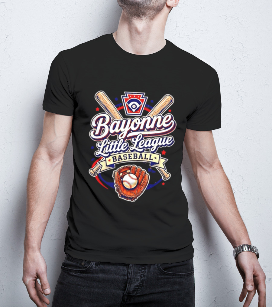 Bayonne Little League Baseball Youth Sports Emblem With Bats Glove And Ball T-Shirt