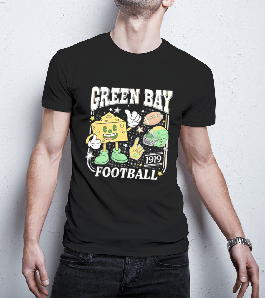 Green Bay 1919 Cheesehead Football Mascot And Gear T-Shirt