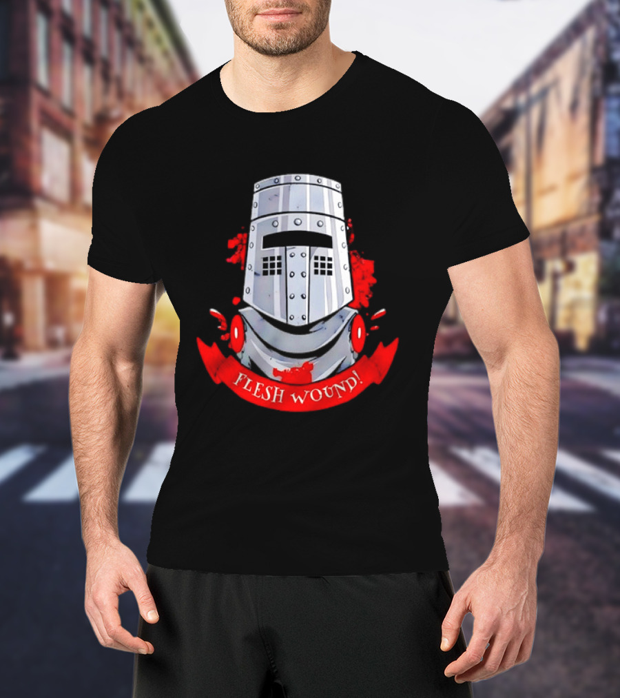 Black Knight Flesh Wound Helmet Monty Python Holy Grail T-Shirt