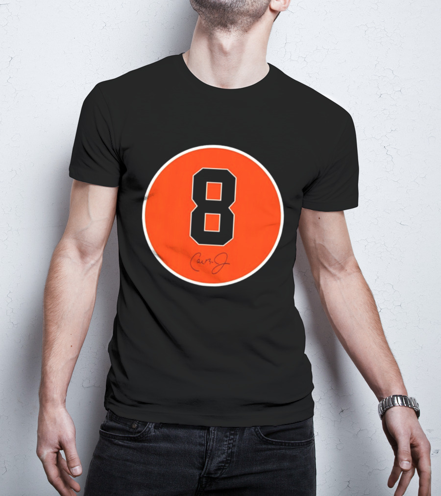 Cal Ripken Jr Number 8 Baltimore Orioles Team Circle Orange T-Shirt