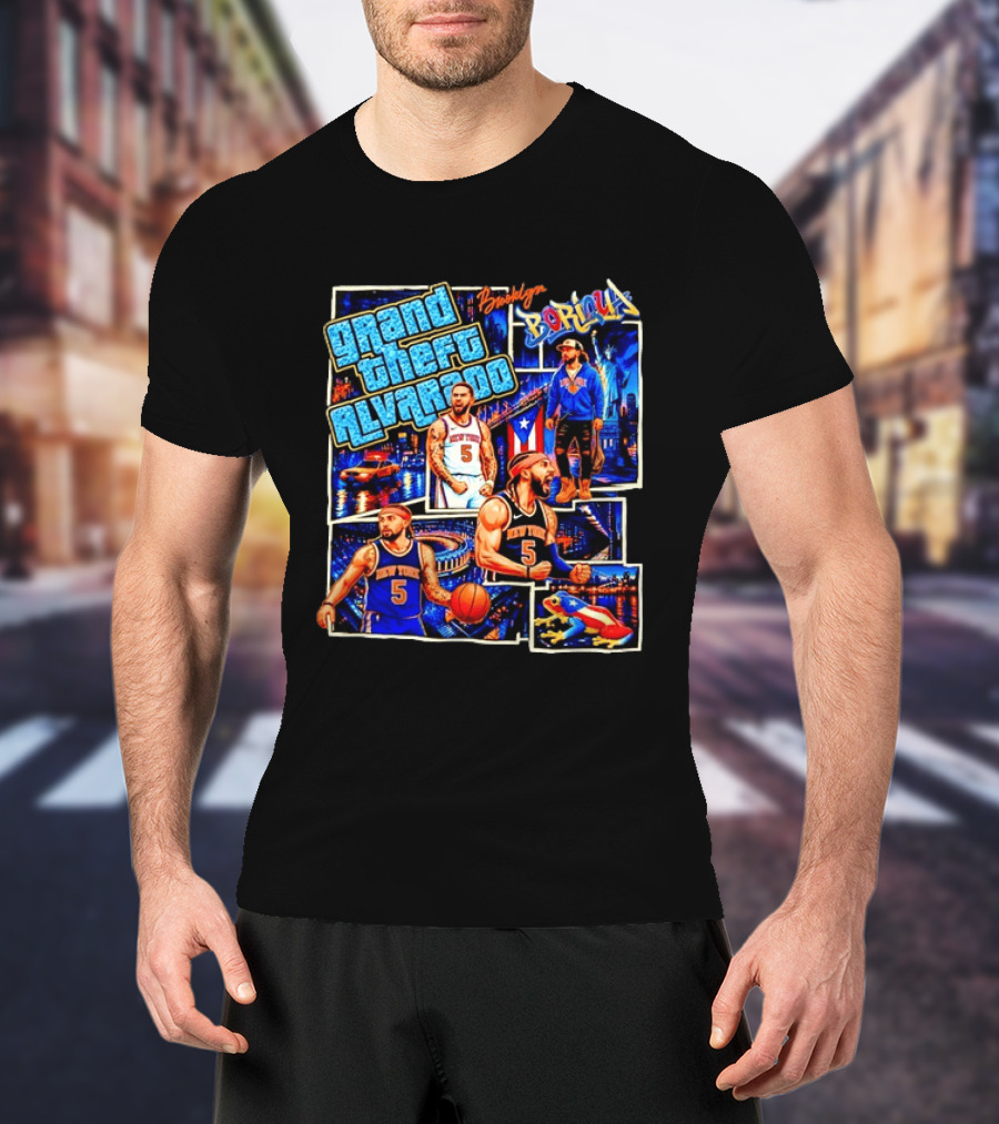Brooklyn Boricua NY Knicks Grand Theft Alvarado T-Shirt