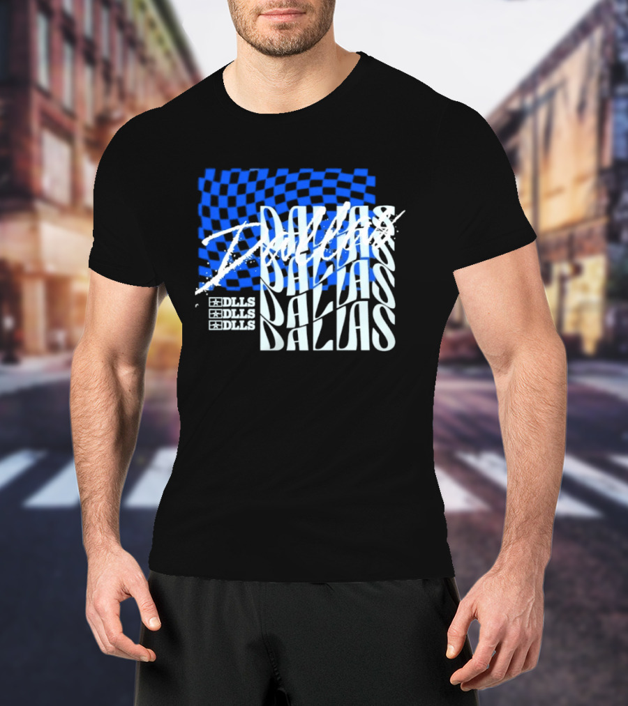 Dallas Checkered Blue Sports Texas Word T-Shirt