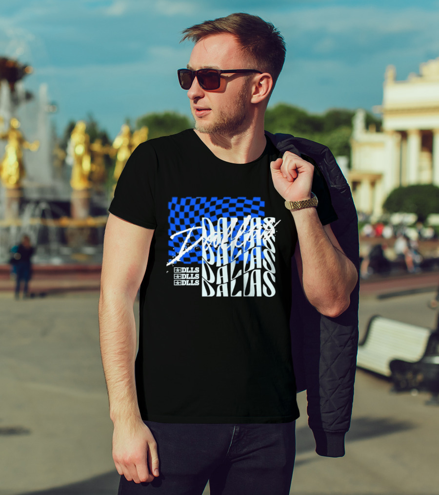 Dallas Checkered Blue Sports Texas Word T-Shirt
