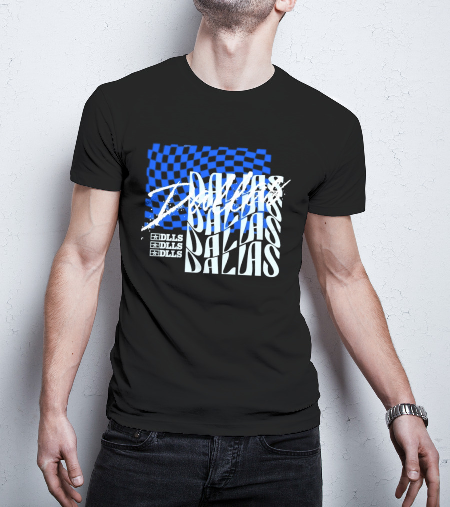 Dallas Checkered Blue Sports Texas Word T-Shirt