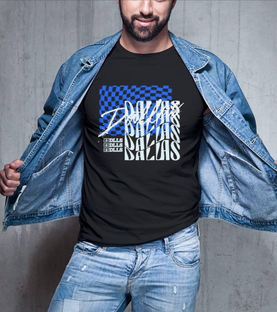 Dallas Checkered Blue Sports Texas Word T-Shirt