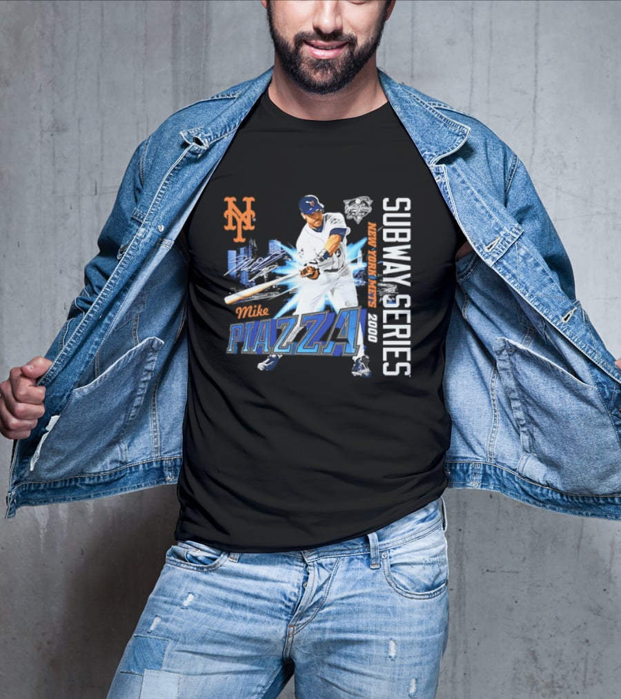 New York Mets Mike Piazza 2000 Subway Series Urban Baseball Action T-Shirt