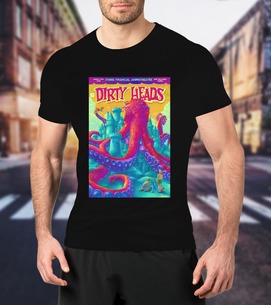 Dirty Heads August 30th 2026 IThink Financial Amphitheatre West Palm Beach Colorful Octopus And Castle T-Shirt