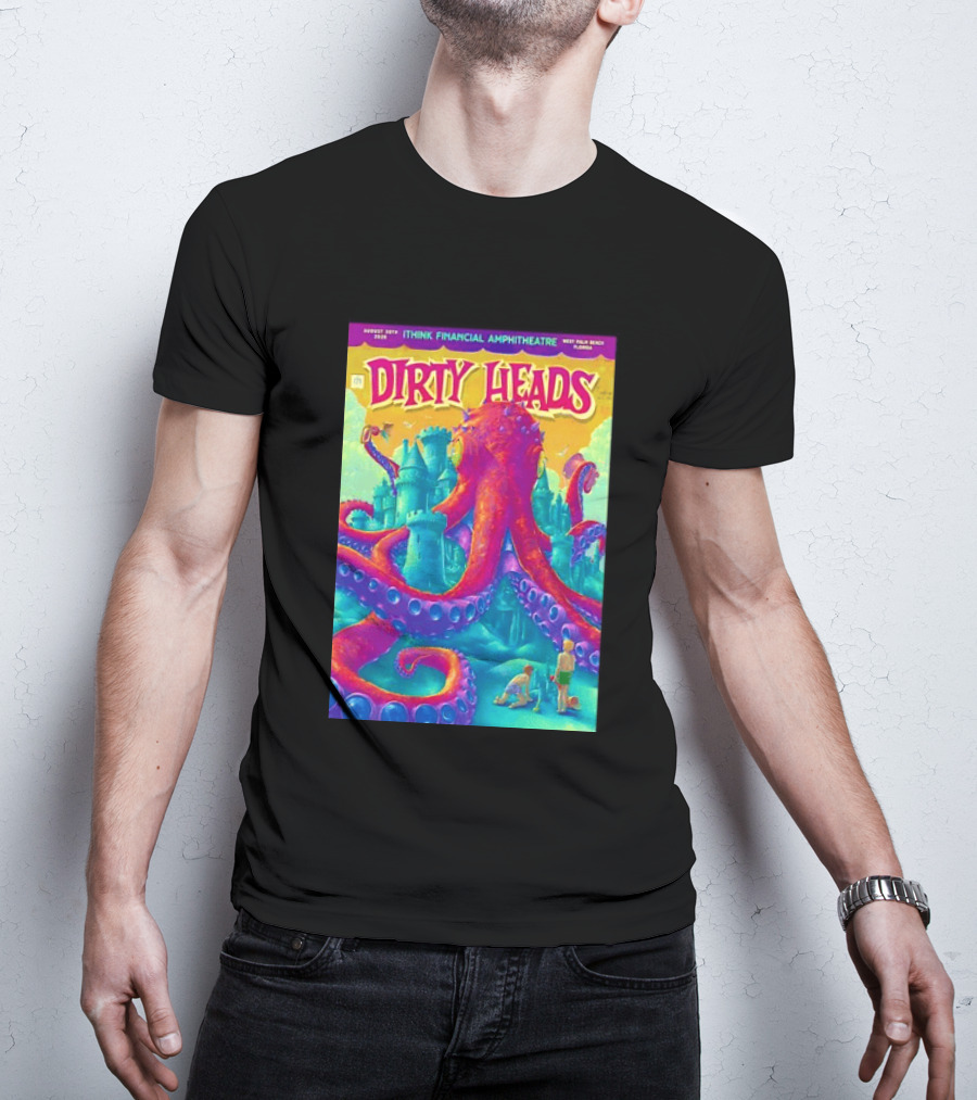 Dirty Heads August 30th 2026 IThink Financial Amphitheatre West Palm Beach Colorful Octopus And Castle T-Shirt