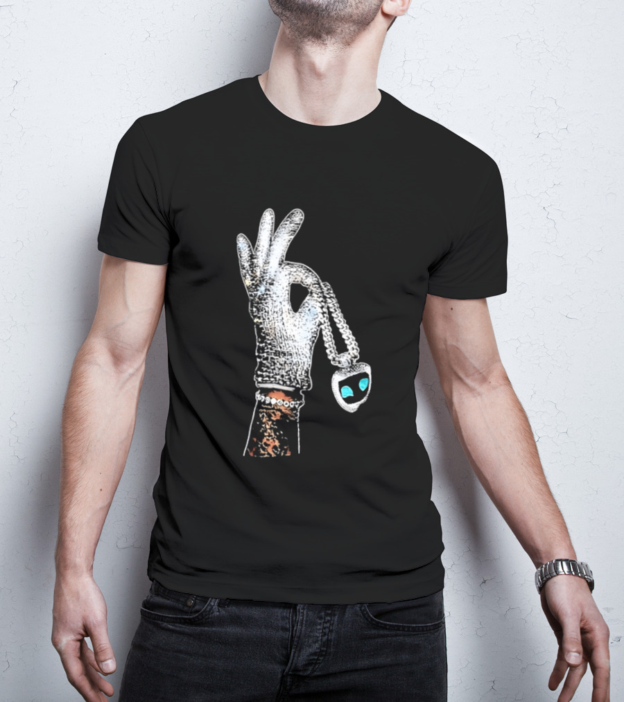 King Of Pop Sequin Glove Holding Alien Pendant T-Shirt