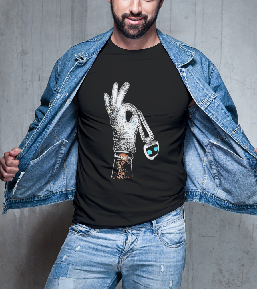 King Of Pop Sequin Glove Holding Alien Pendant T-Shirt