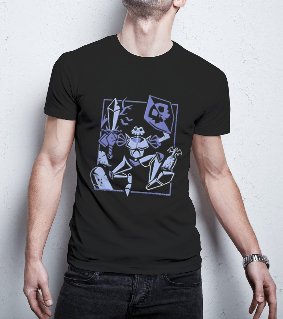 Skeleton Knight With Sword And Shield In Graveyard Gaming Adventure T-Shirt