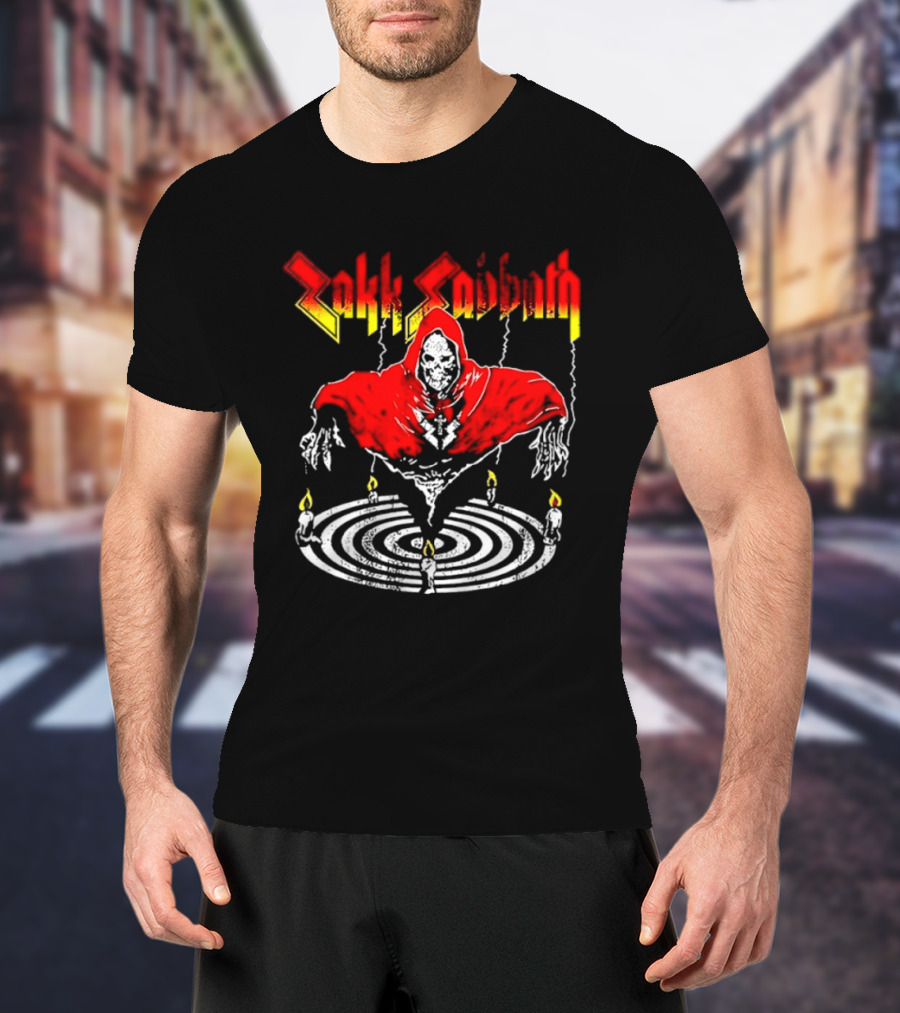 Zakk Sabbath Distressed Heavy Metal Red Ripped Robe Candles T-Shirt