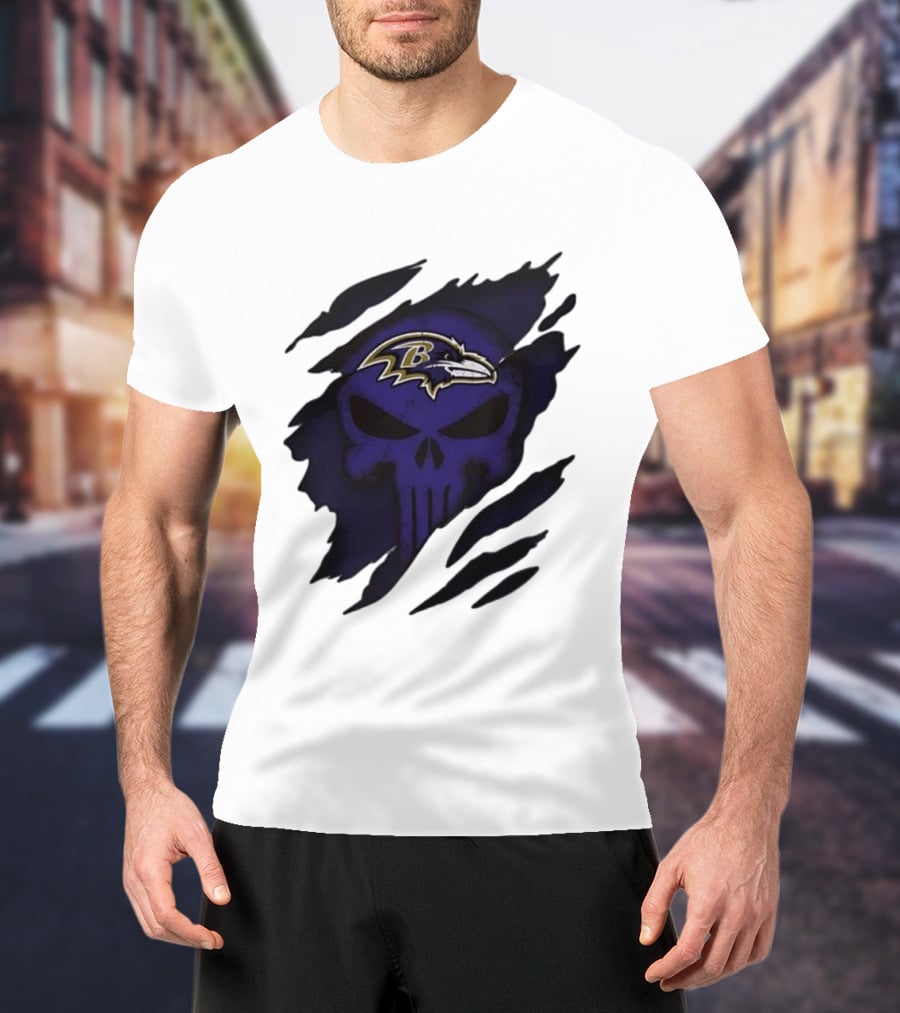 Baltimore Ravens Punisher Skull Crossover Fan Merchandise T-Shirt