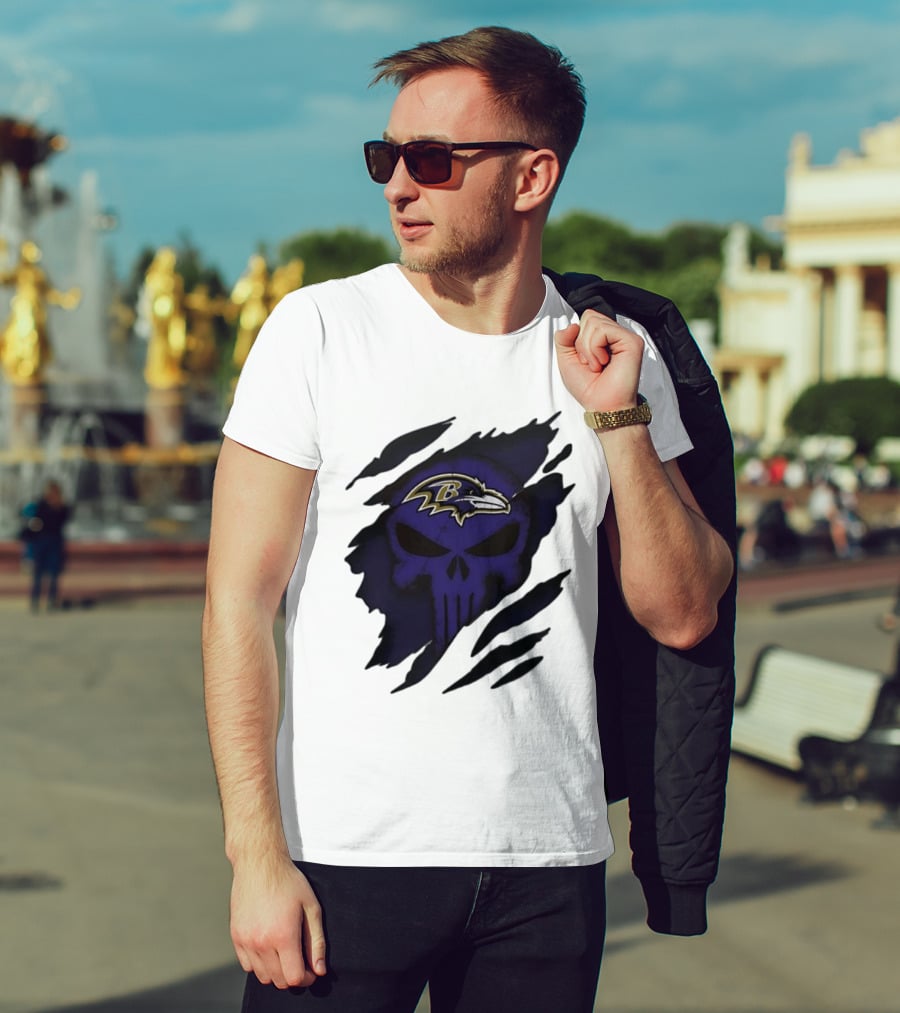 Baltimore Ravens Punisher Skull Crossover Fan Merchandise T-Shirt