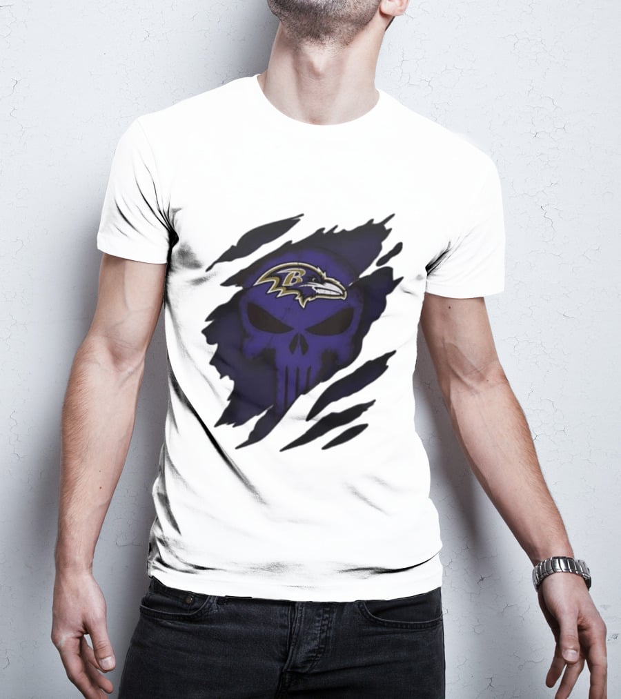 Baltimore Ravens Punisher Skull Crossover Fan Merchandise T-Shirt