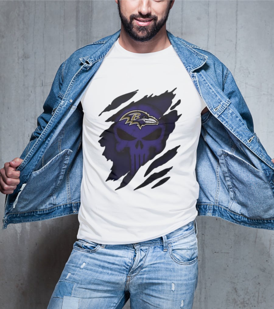 Baltimore Ravens Punisher Skull Crossover Fan Merchandise T-Shirt