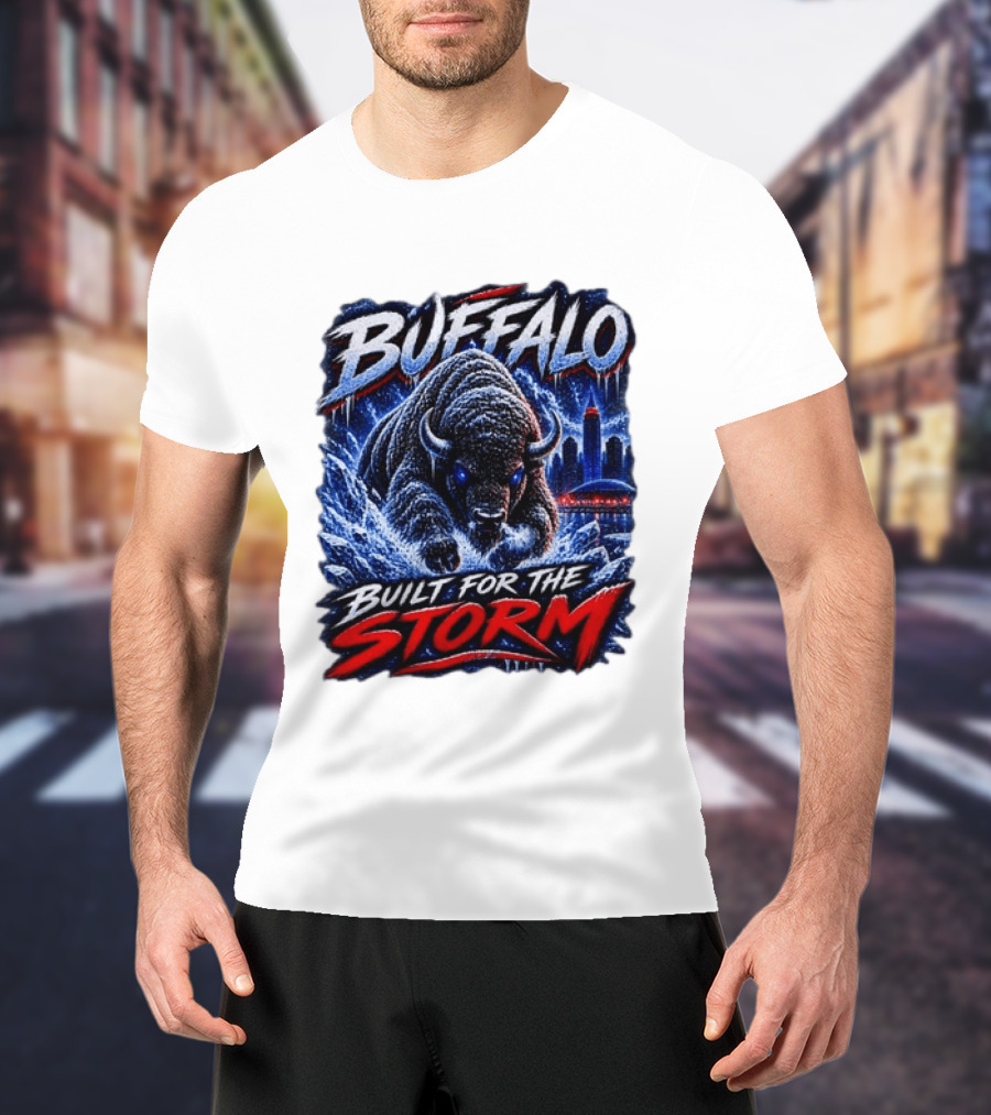 Buffalo Built For The Storm Football Charging Bison City Skyline T-Shirt