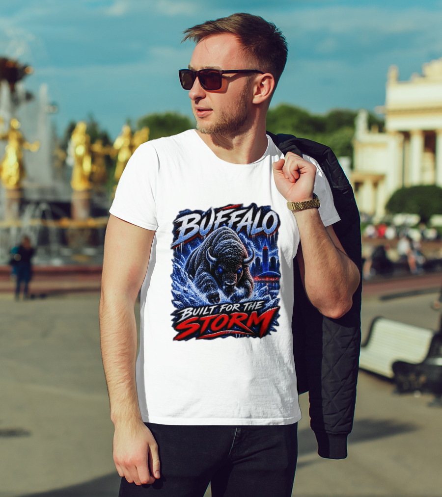 Buffalo Built For The Storm Football Charging Bison City Skyline T-Shirt
