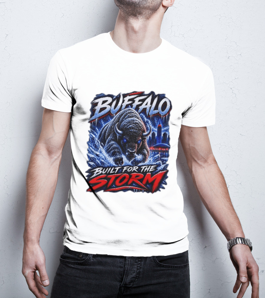 Buffalo Built For The Storm Football Charging Bison City Skyline T-Shirt