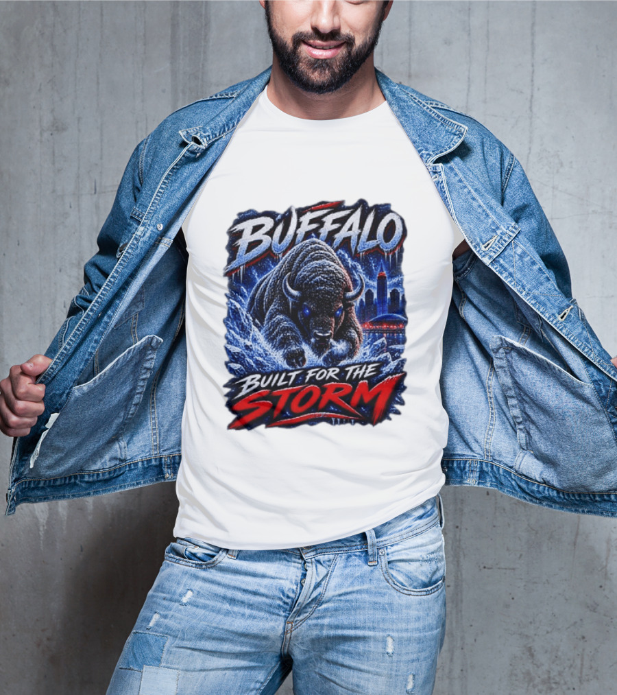 Buffalo Built For The Storm Football Charging Bison City Skyline T-Shirt