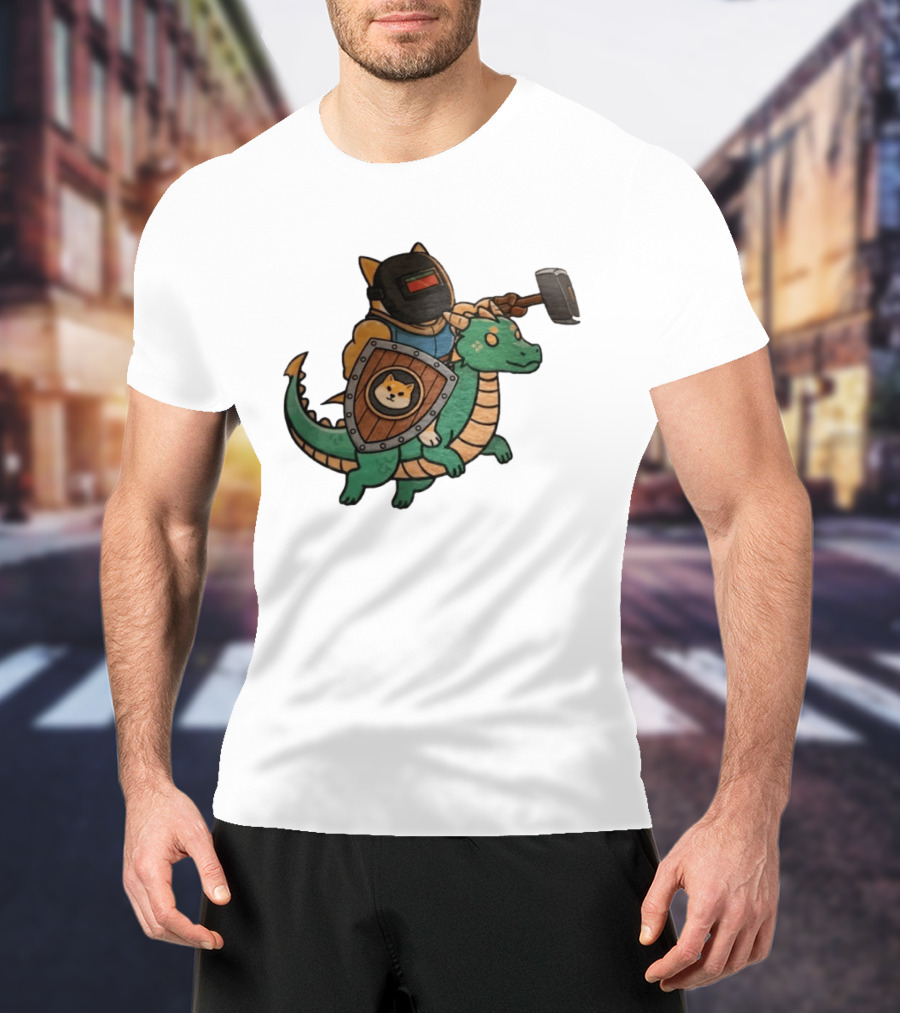 Doge Memes Warrior Dragon Ride Welding Mask Hammer And Shield T-Shirt